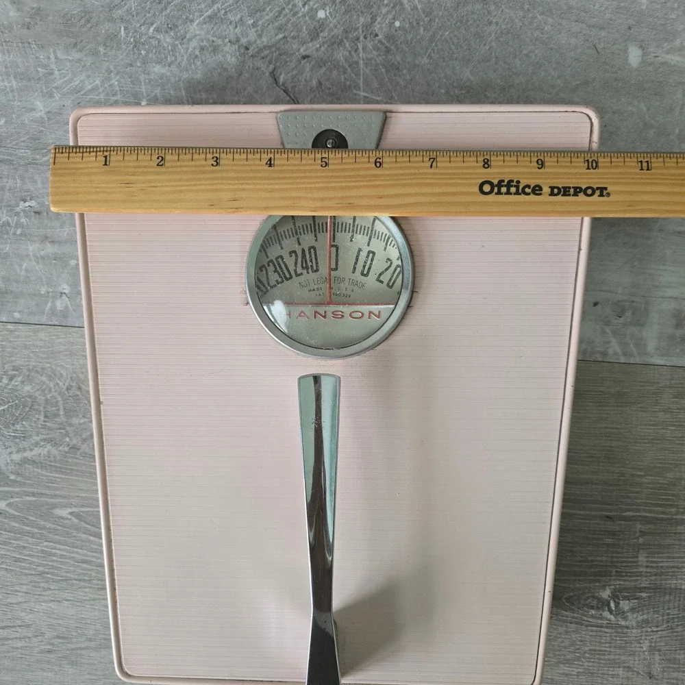 Vintage Hanson Pink Bath Scale MCM Pastel Kitsch Atomic Era Chrome Analog